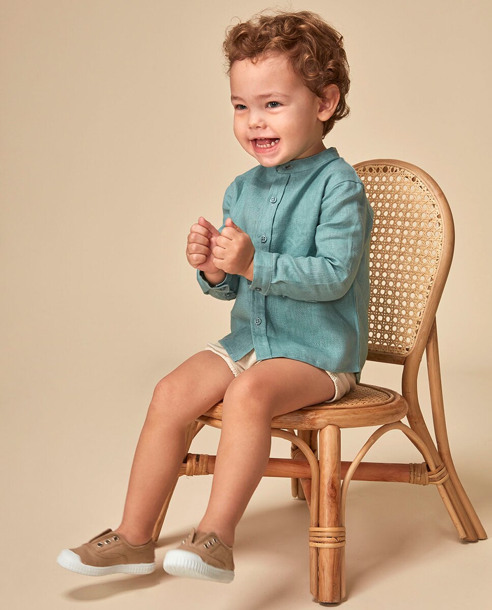 Camisa com gola à padre Gocco Verde-escuro-2
