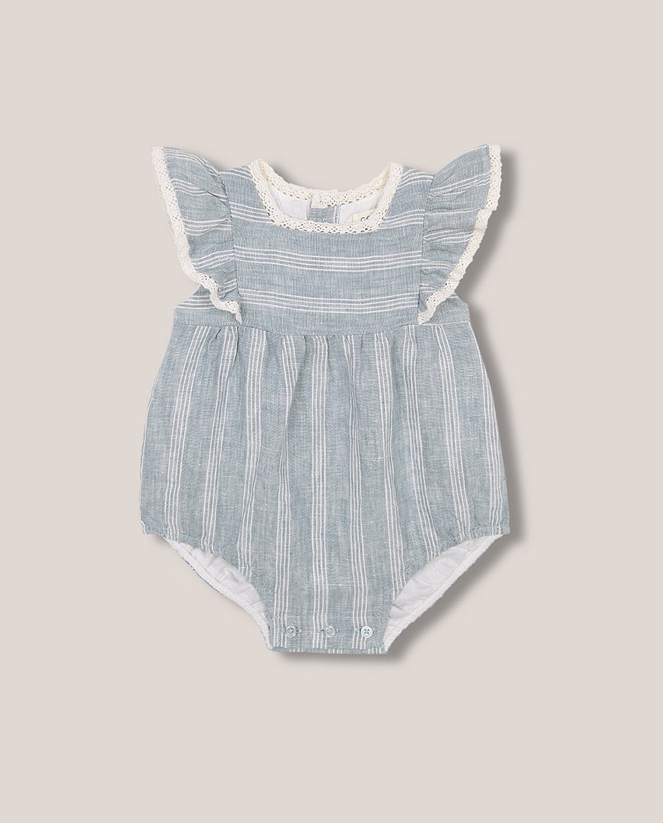 Babygrow às Riscas e Tiras Bordadas Gocco Azul-1