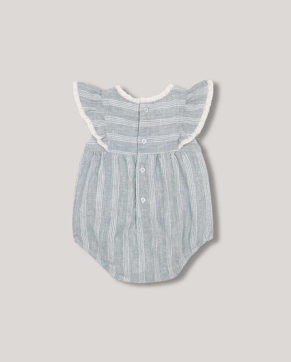 Babygrow às Riscas e Tiras Bordadas Gocco Azul-2