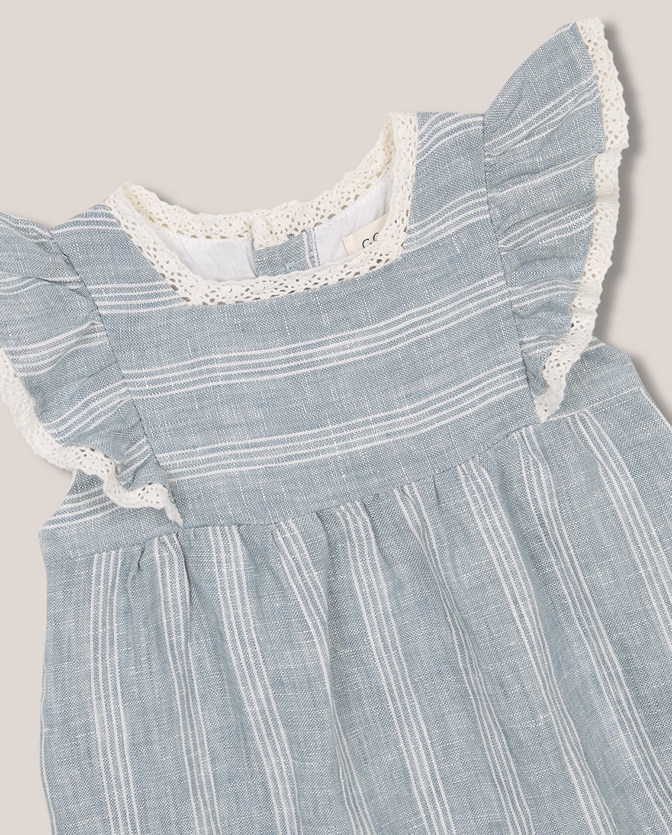 Babygrow às Riscas e Tiras Bordadas Gocco Azul-3