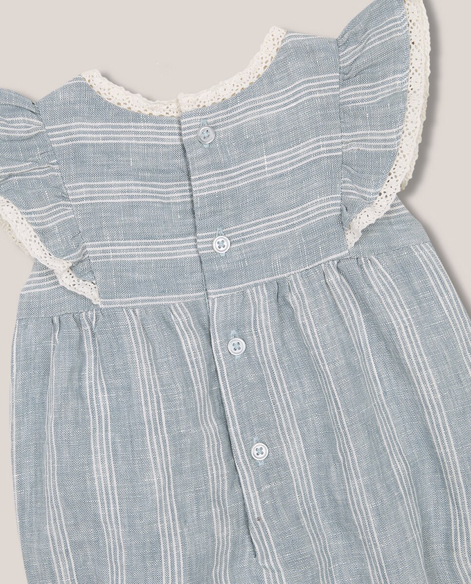 Babygrow às Riscas e Tiras Bordadas Gocco Azul-4
