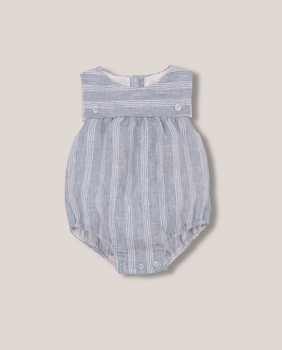 Babygrow às Riscas e em Linho Gocco Azul-1