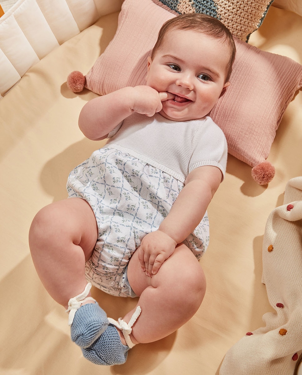 Babygrow de Malha com Parte de Baixo em Dobby Gocco Azul-5