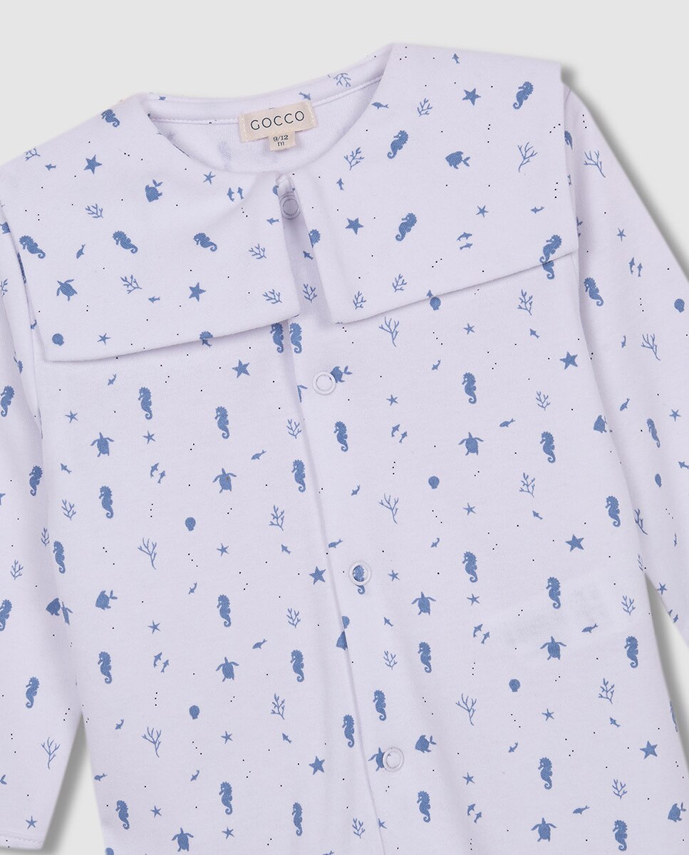 Pijama Comprido com Estampado Mar Branco-5