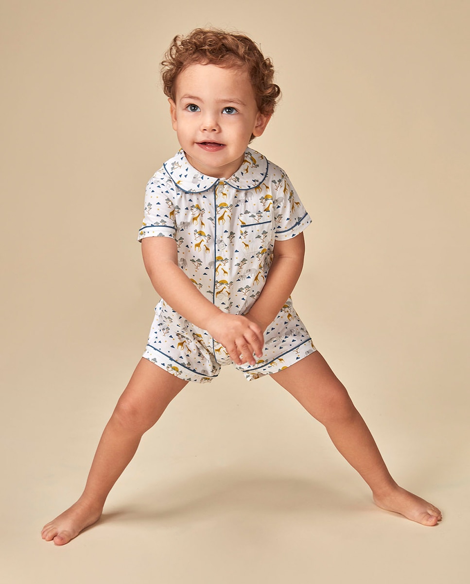 Pijama Curto Estampado de Popelina Branco-1