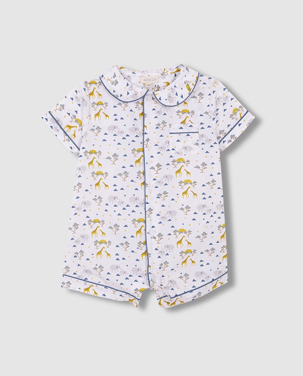 Pijama Curto Estampado de Popelina Branco-3
