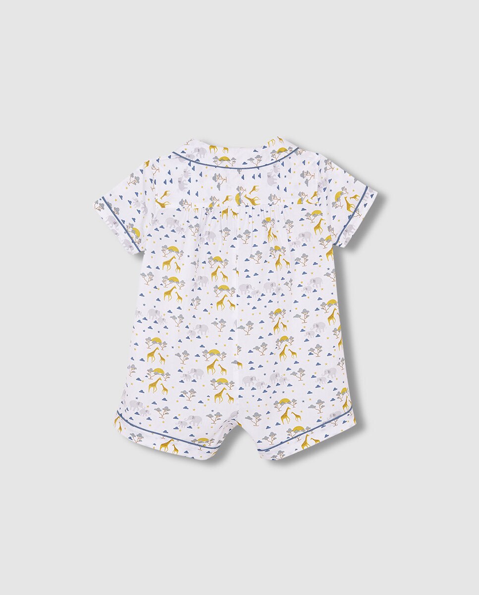 Pijama Curto Estampado de Popelina Branco-4