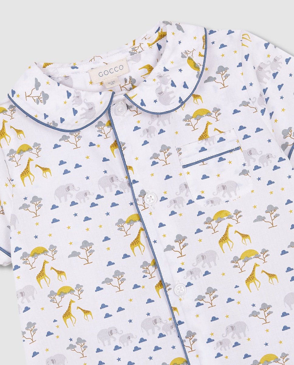 Pijama Curto Estampado de Popelina Branco-5
