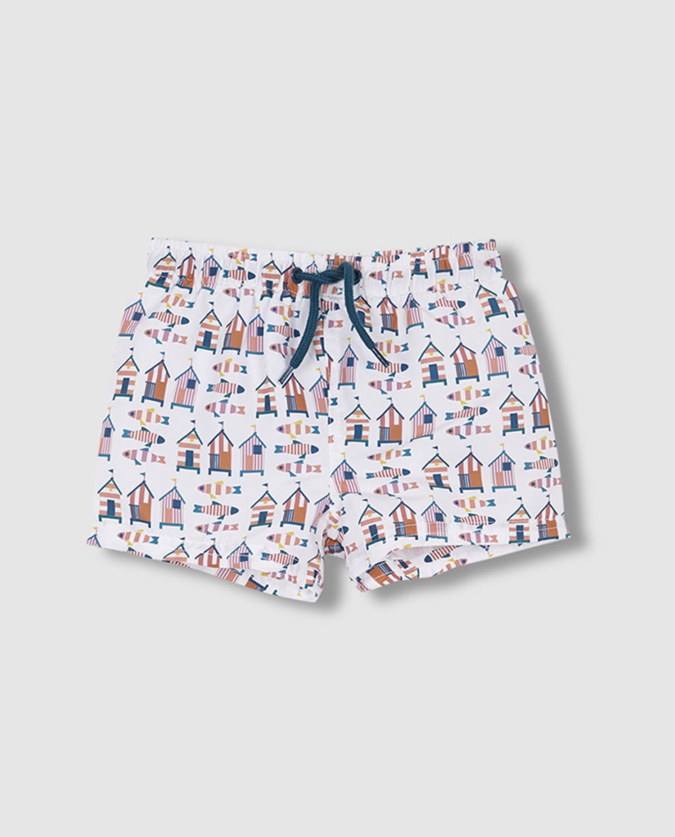 Fato de Banho Estampado com Casinhas Gocco Branco-2