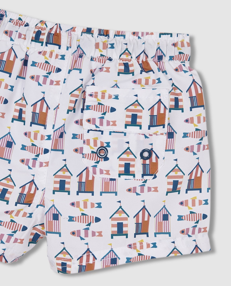 Fato de Banho Estampado com Casinhas Gocco Branco-5