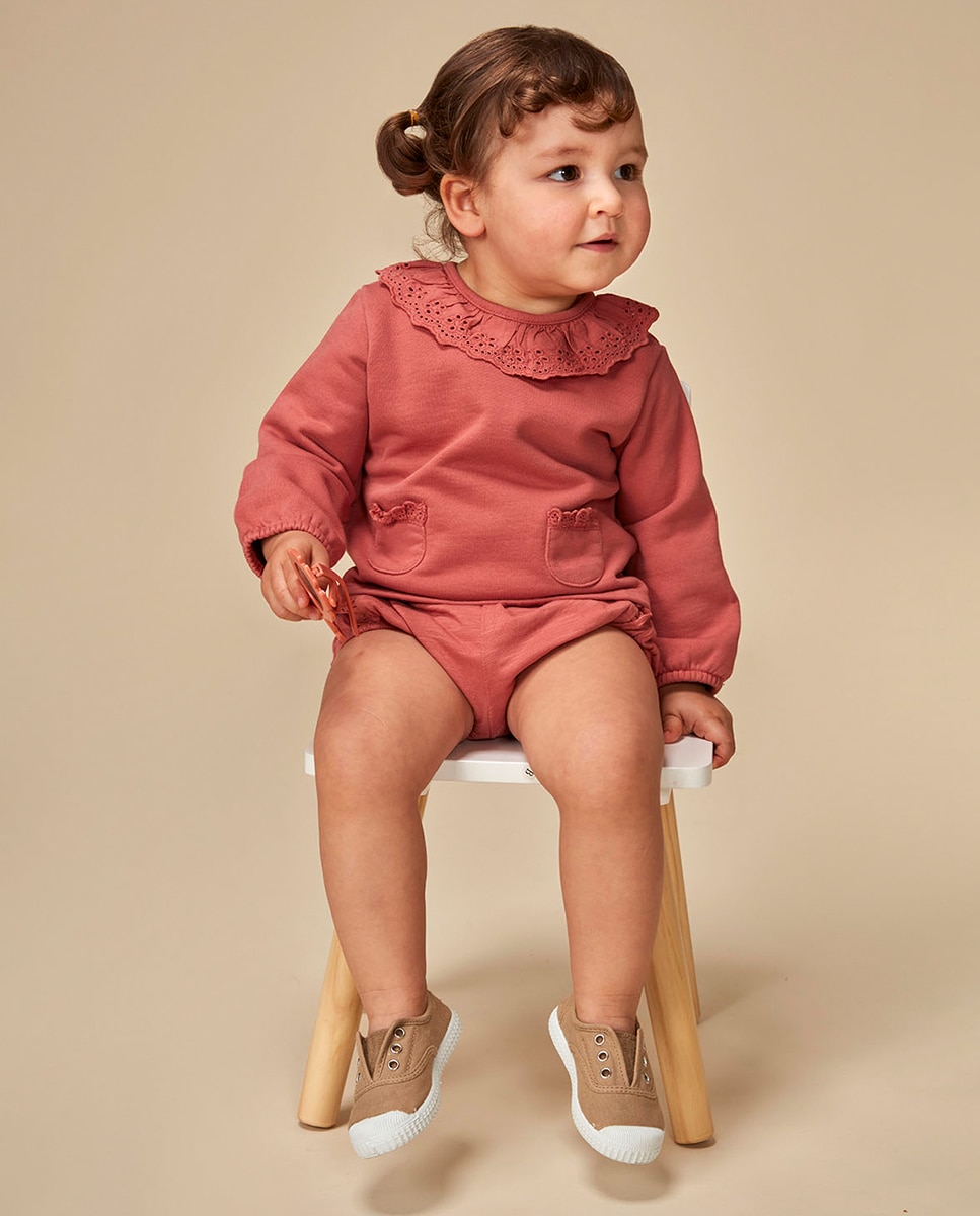 Vestido de Malha com Tiras Bordadas Coral-1