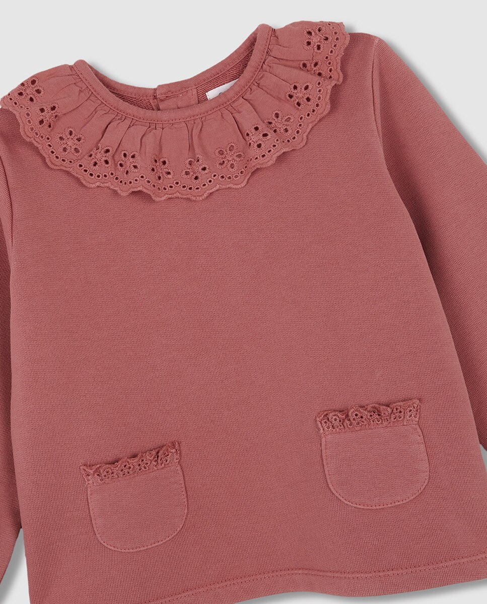 Vestido de Malha com Tiras Bordadas Coral-4