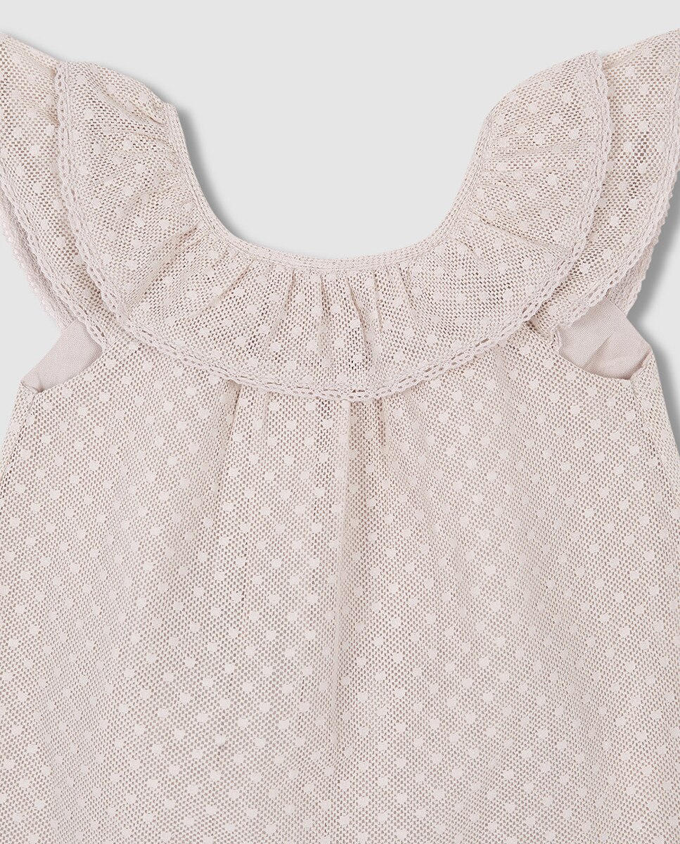 Vestido de Bebé com Tiras Bordadas e em Tule Natural-5