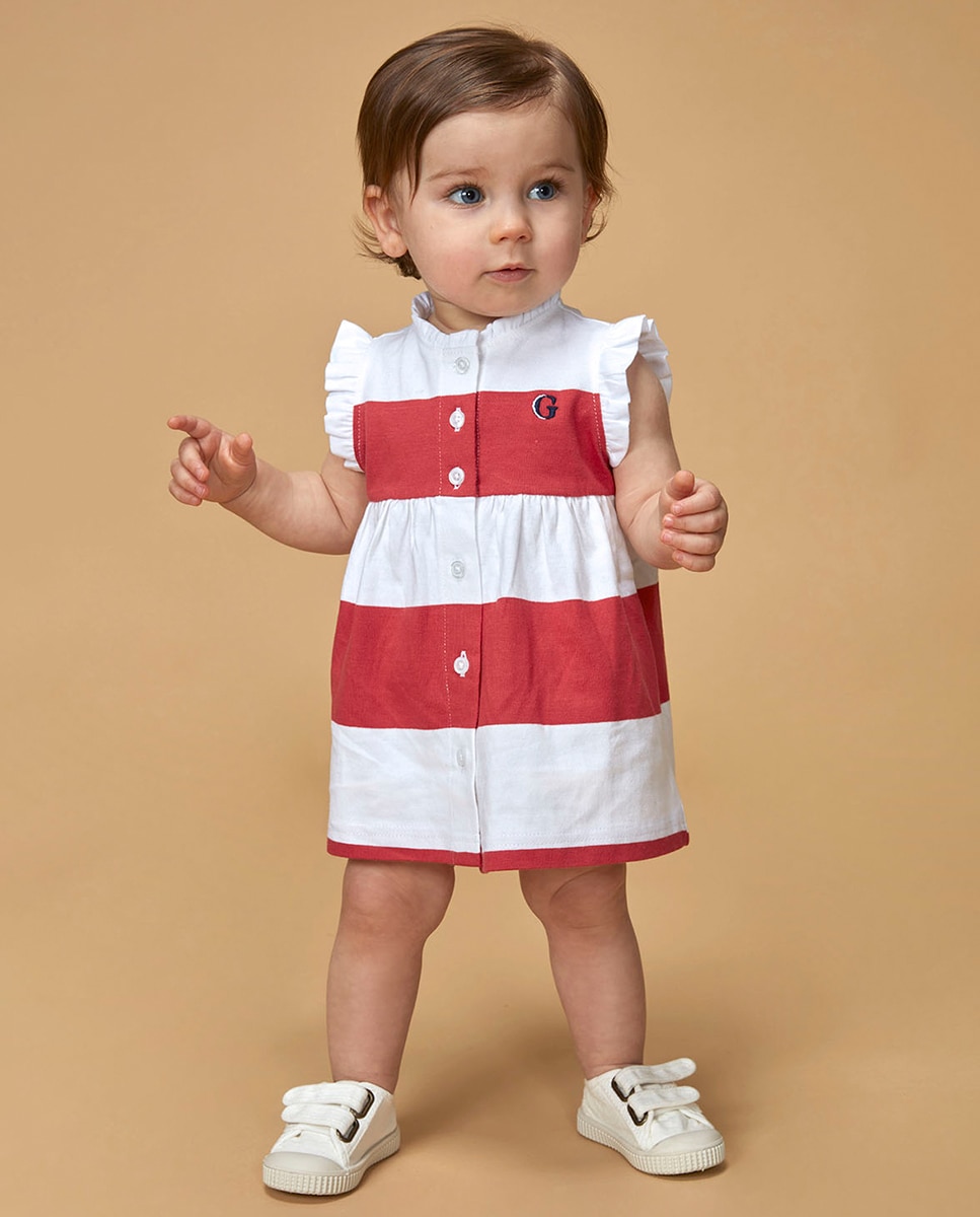 Vestido às Riscas Tipo Polo Nude-1