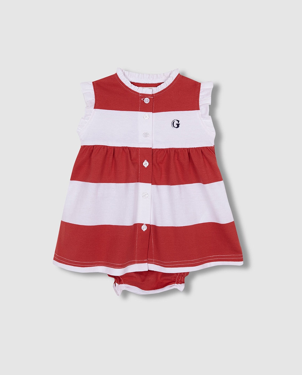 Vestido às Riscas Tipo Polo Nude-3