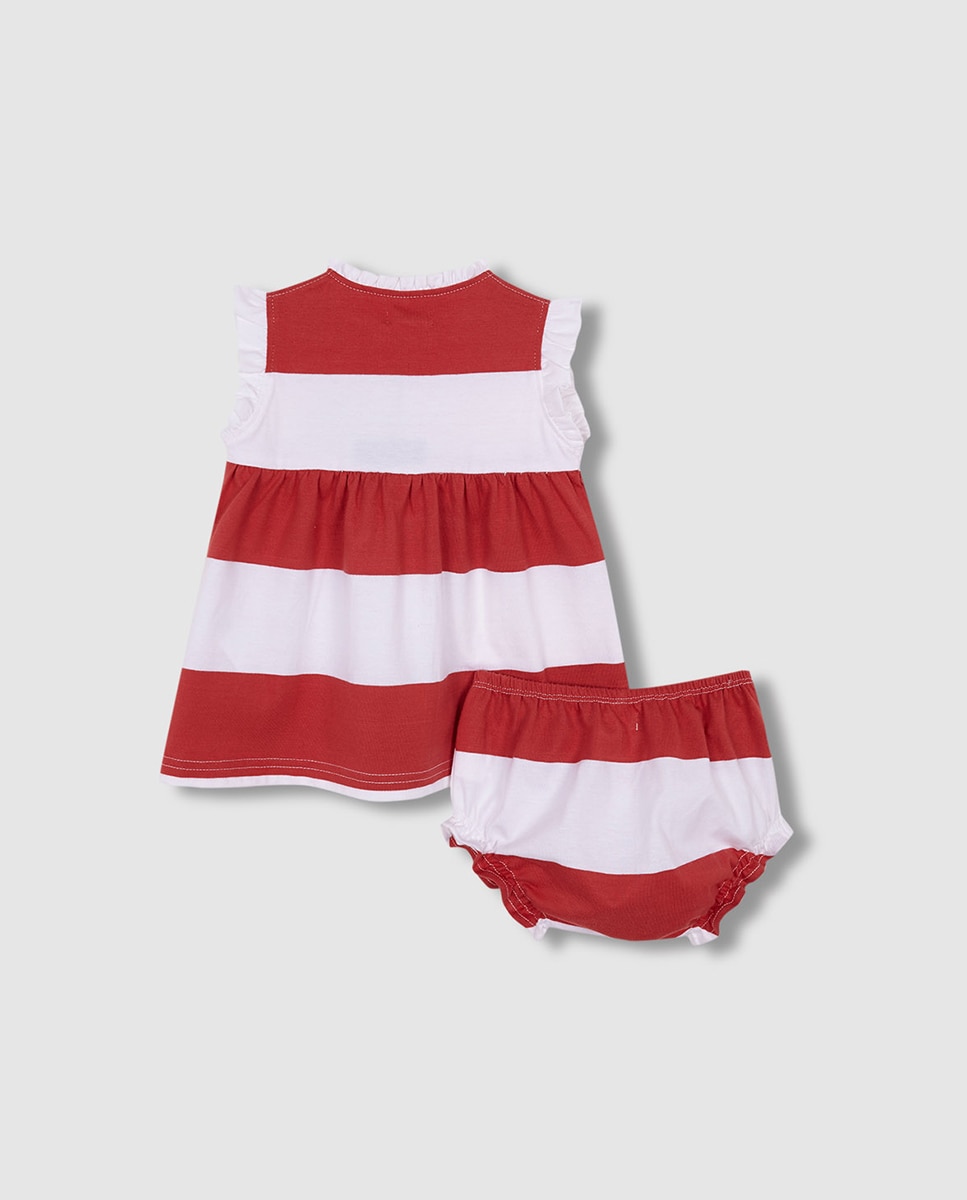 Vestido às Riscas Tipo Polo Nude-4