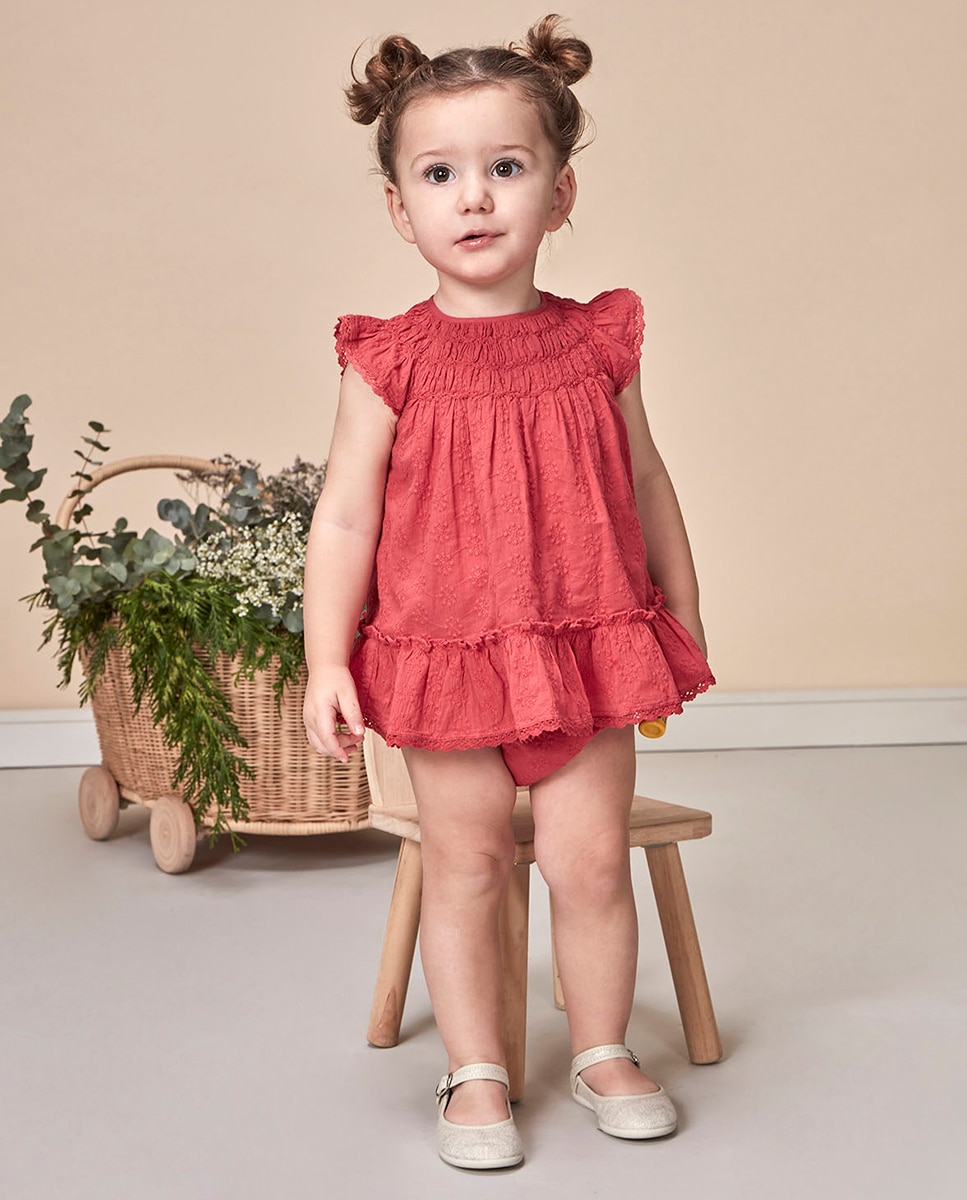 Vestido Favos de Mel com Tiras Bordadas Nude-2