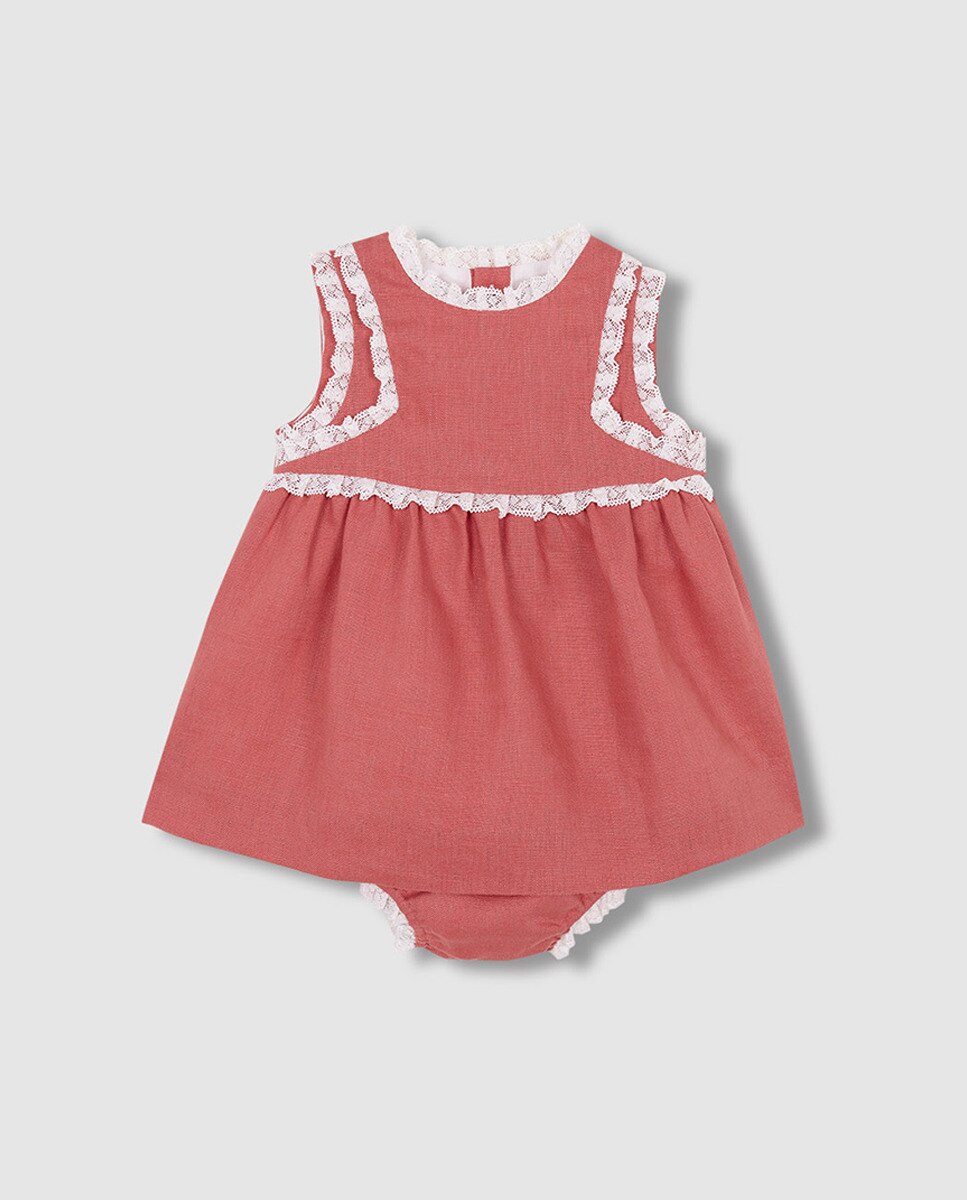 Vestido de Linho com Tiras Bordadas Nude-3
