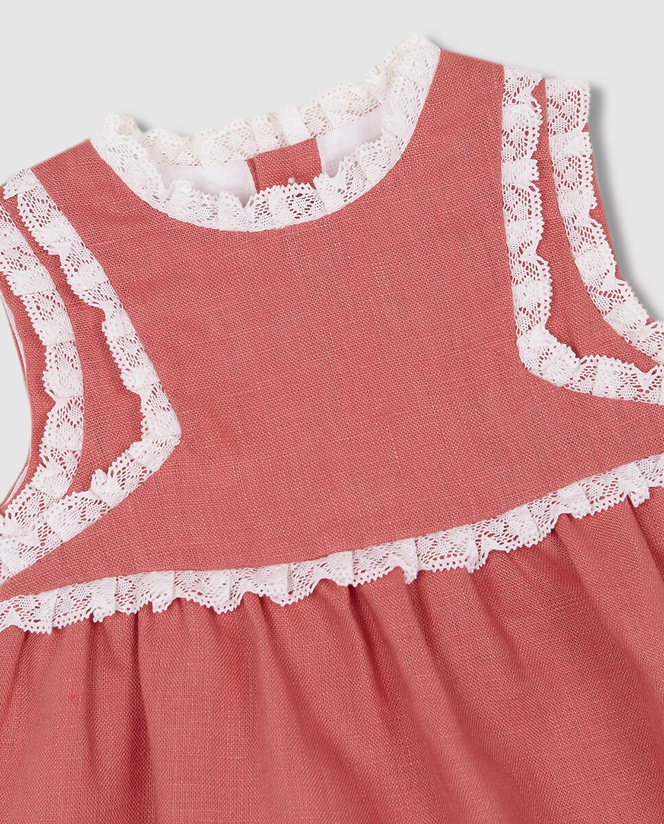 Vestido de Linho com Tiras Bordadas Nude-5