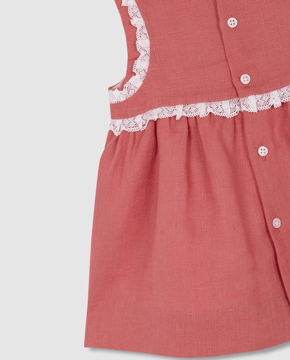Vestido de Linho com Tiras Bordadas Nude-6