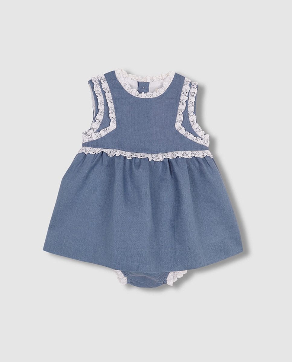 Vestido de Linho com Tiras Bordadas Nude-3