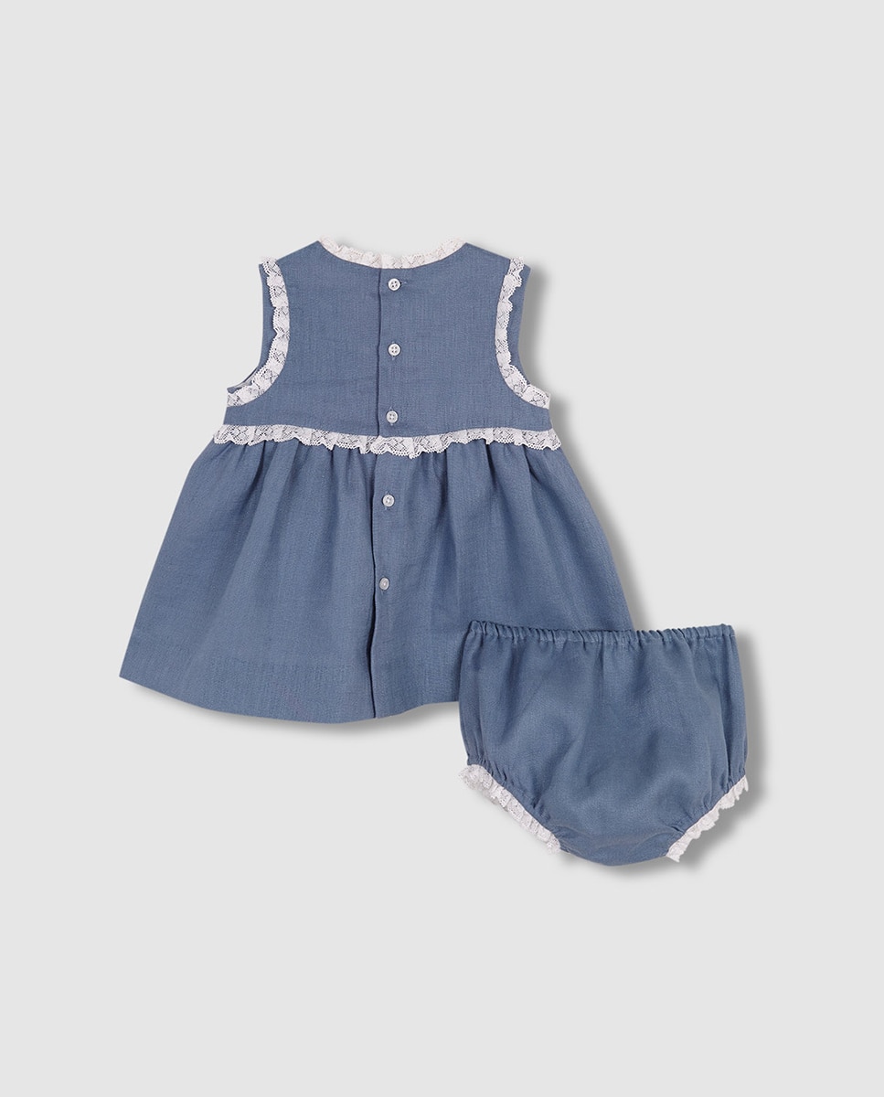 Vestido de Linho com Tiras Bordadas Nude-4