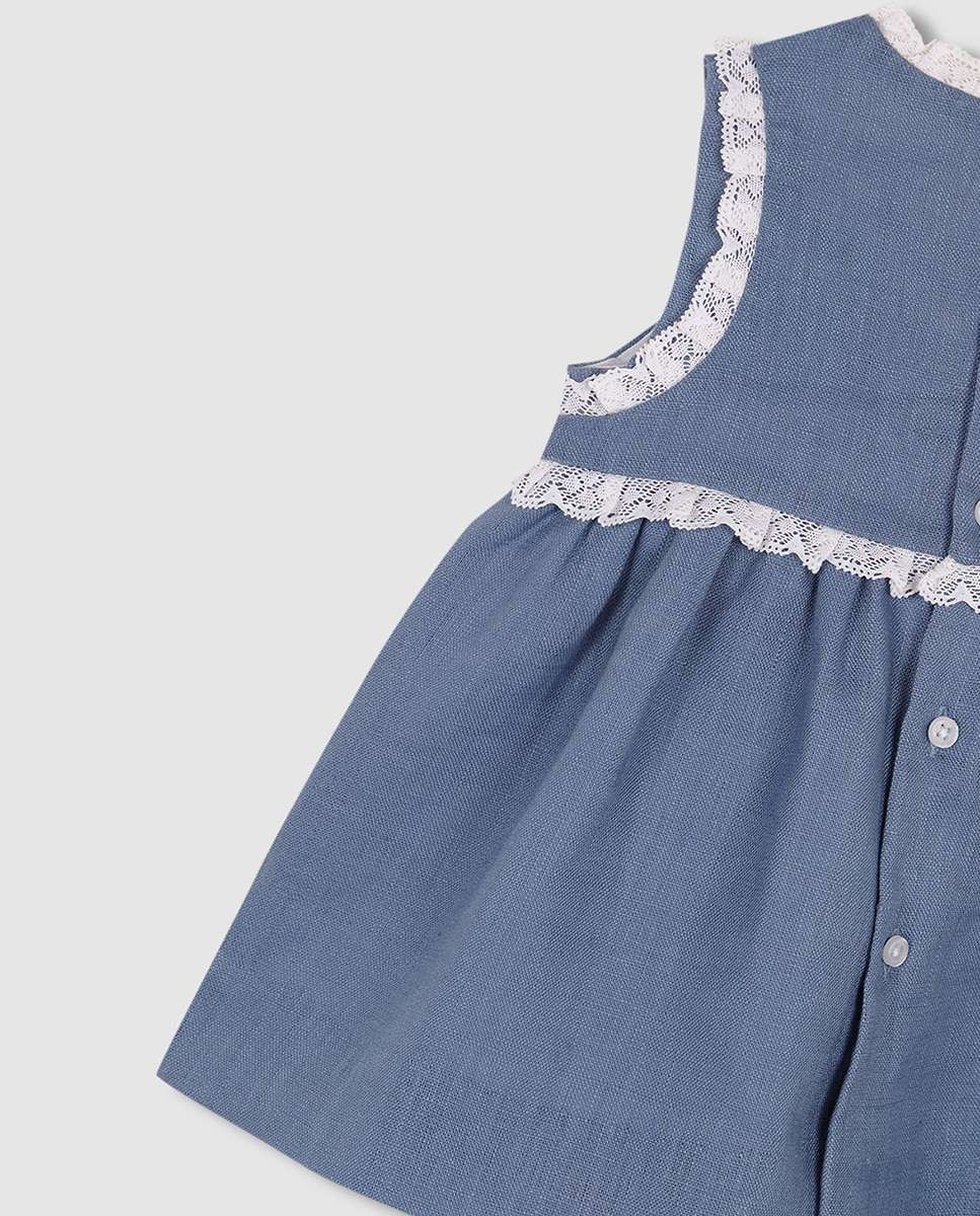 Vestido de Linho com Tiras Bordadas Nude-6
