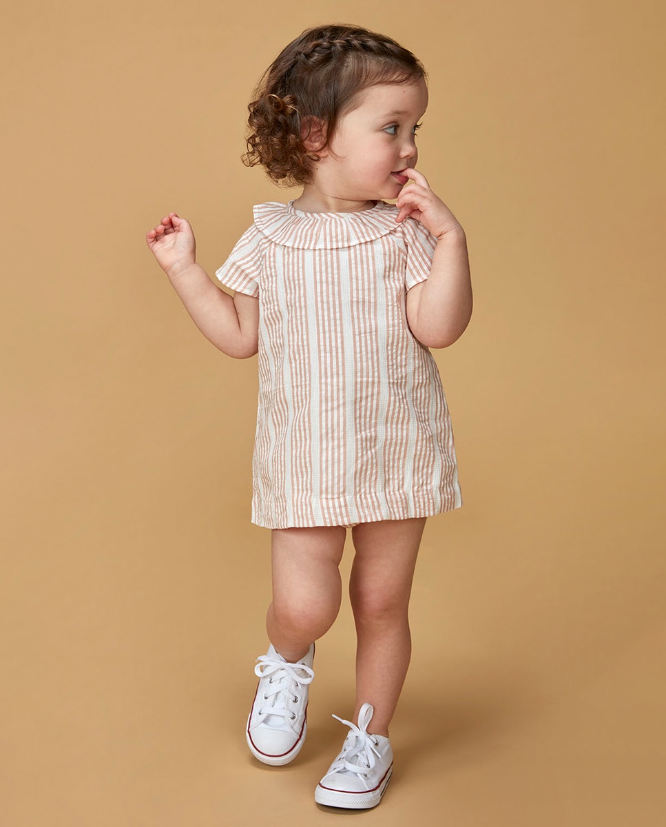 Vestido curto às riscas Gocco Nude-1
