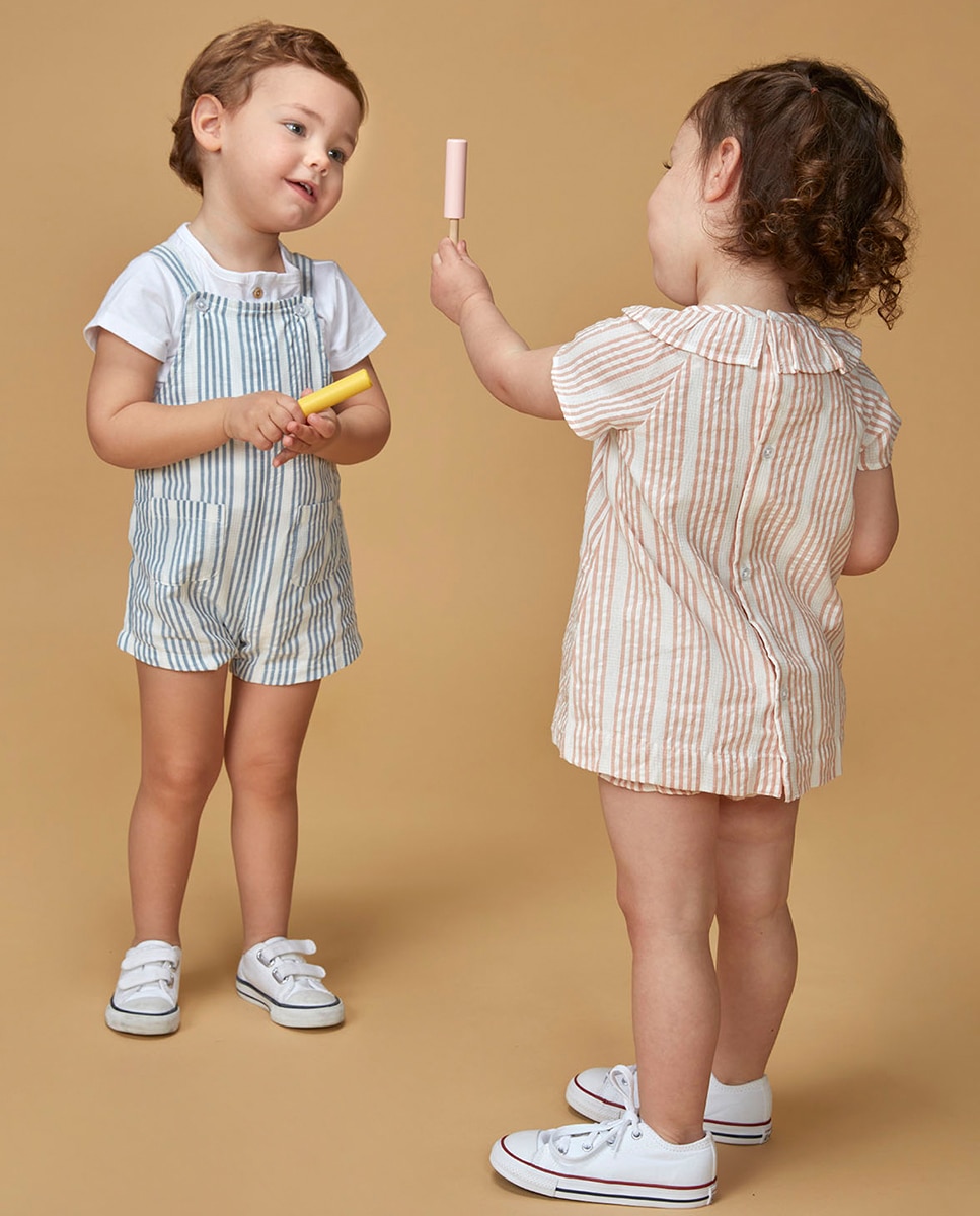 Vestido curto às riscas Gocco Nude-2