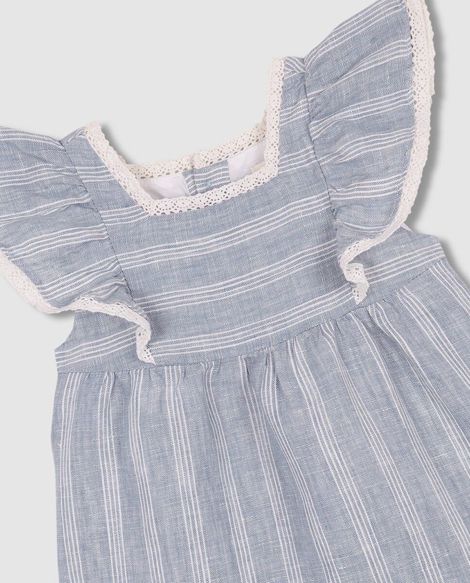 Vestido às Riscas de Linho Azul-5