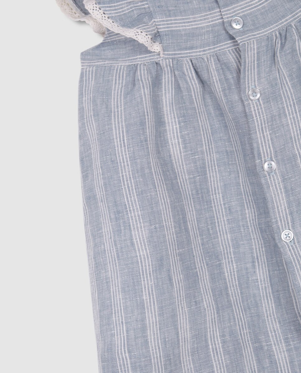 Vestido às Riscas de Linho Azul-6