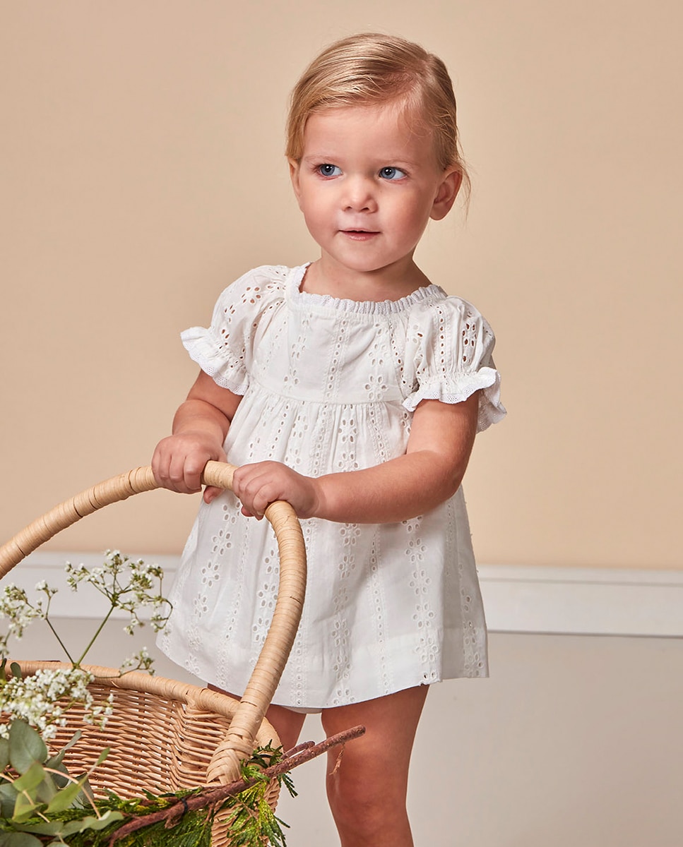 Vestido de Openwork Engomado Branco-2