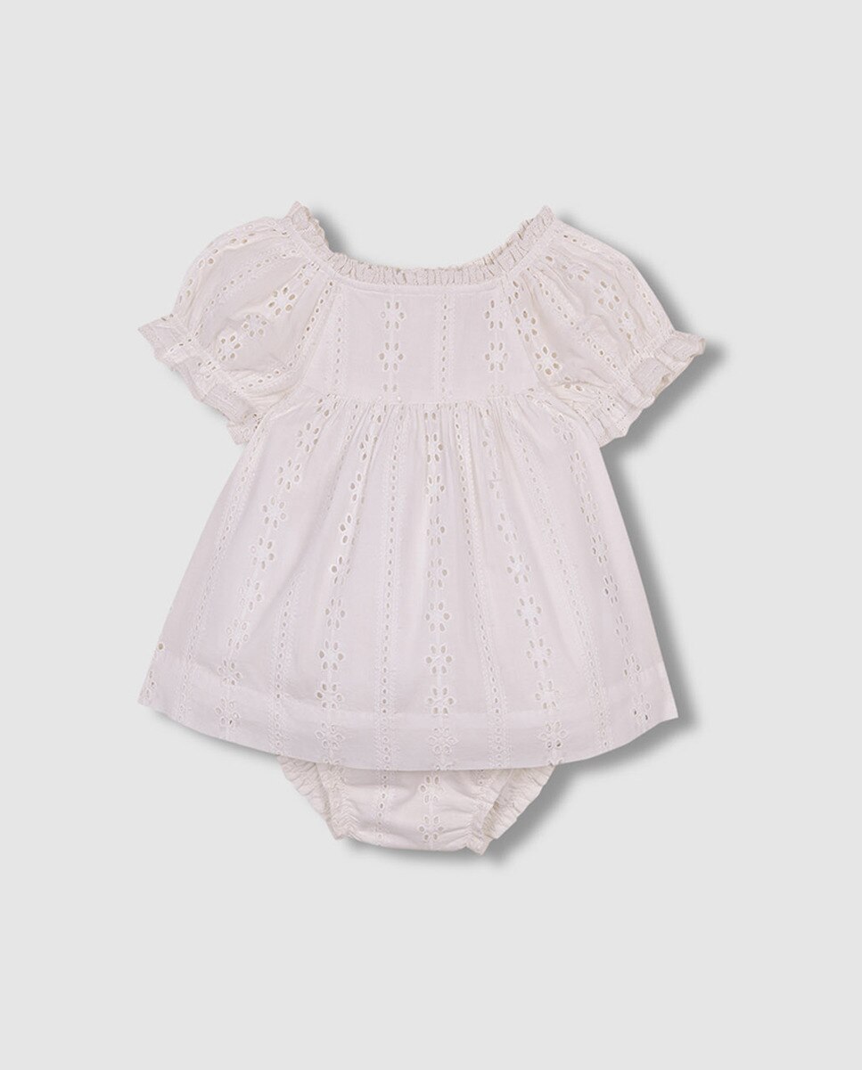 Vestido de Openwork Engomado Branco-3