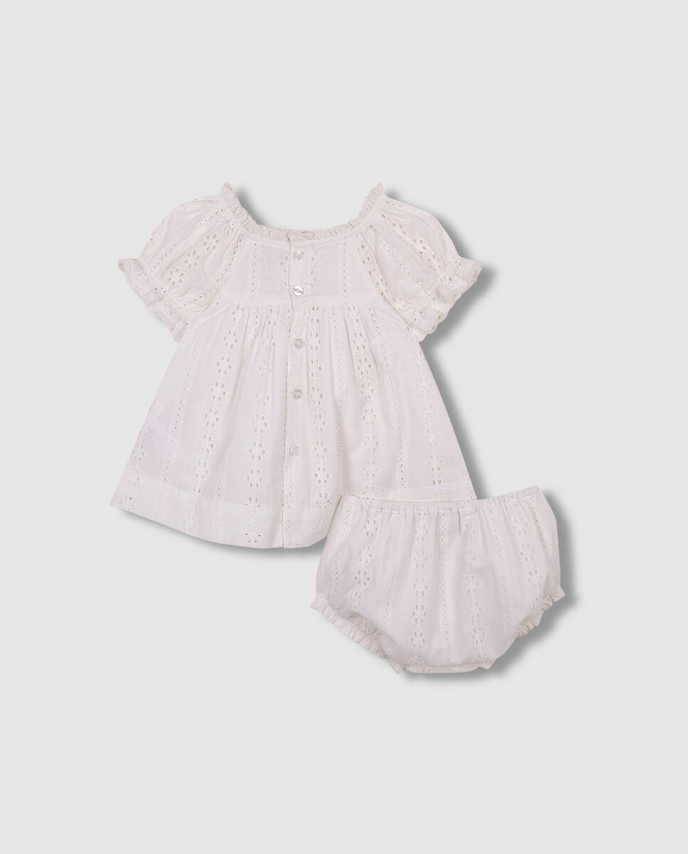 Vestido de Openwork Engomado Branco-4