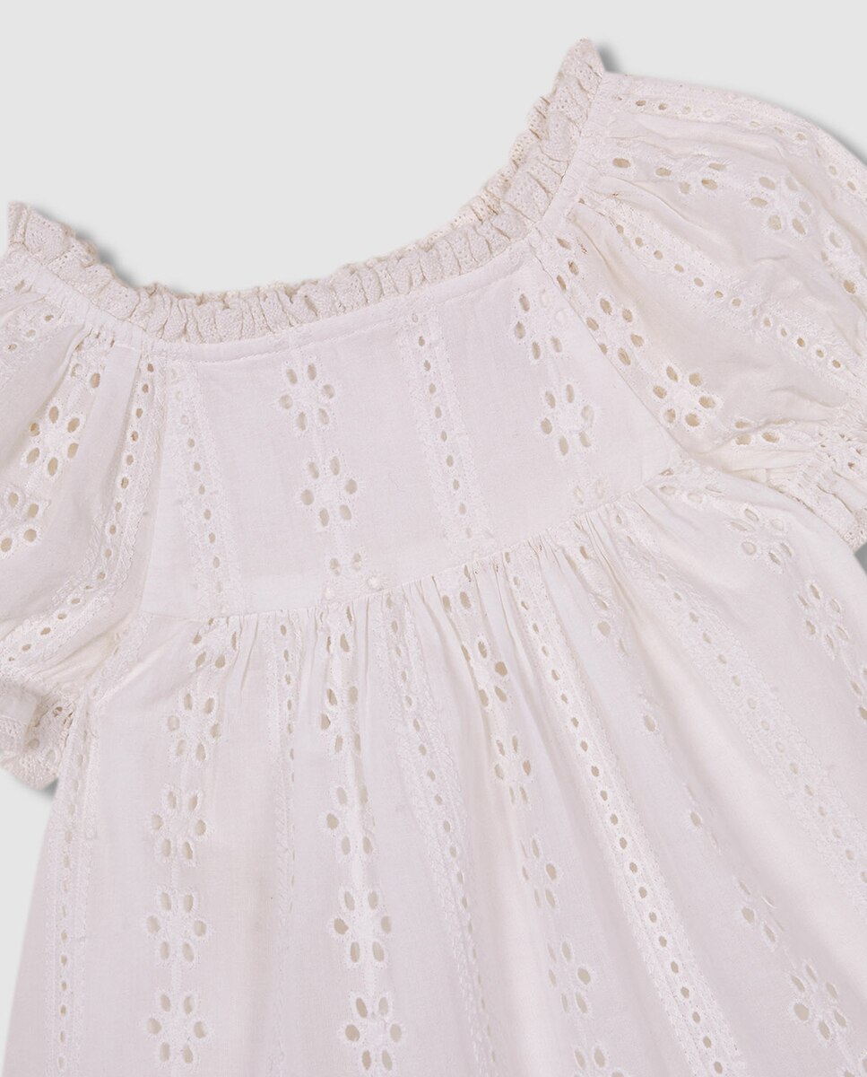 Vestido de Openwork Engomado Branco-5