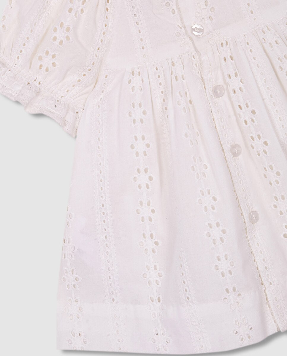 Vestido de Openwork Engomado Branco-6