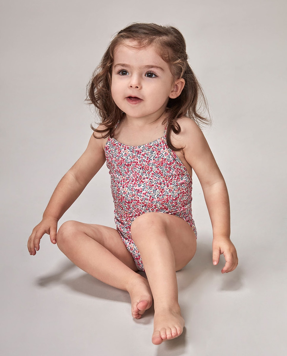 Fato de Banho de Bebé com Estampado Liberty Rosa-1