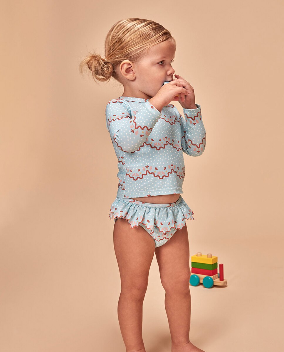 Cueca de Banho com Estampado de Ondas Gocco Azul-1