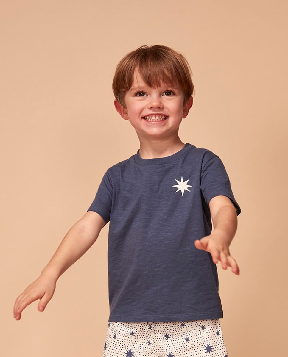 T-shirt com Estampado Estrela Cru - Azul Gocco Azul-1