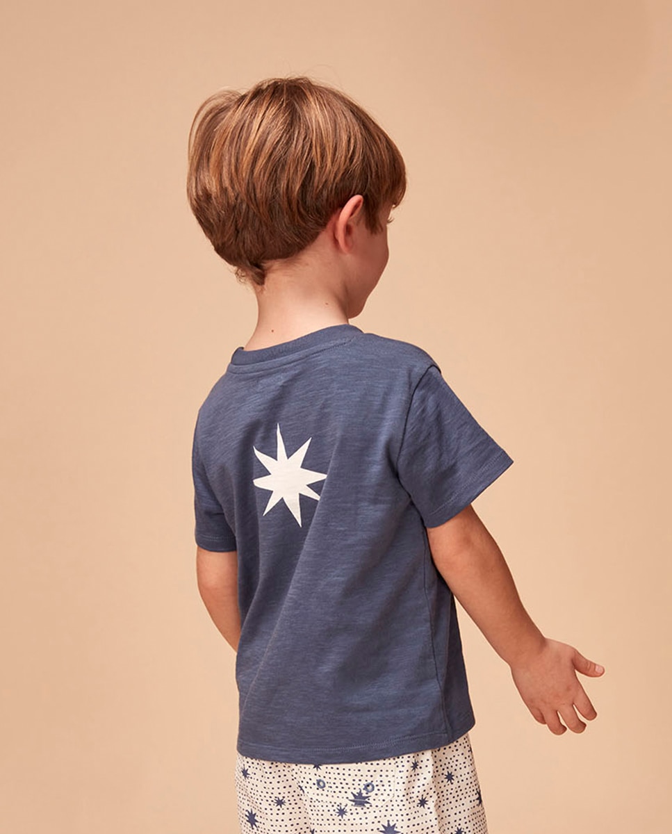 T-shirt com Estampado Estrela Cru - Azul Gocco Azul-2