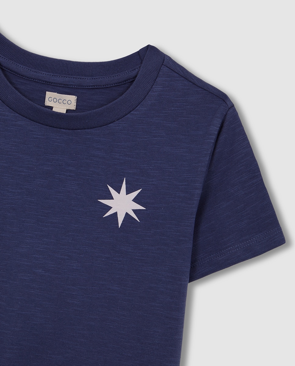 T-shirt com Estampado Estrela Cru - Azul Gocco Azul-5