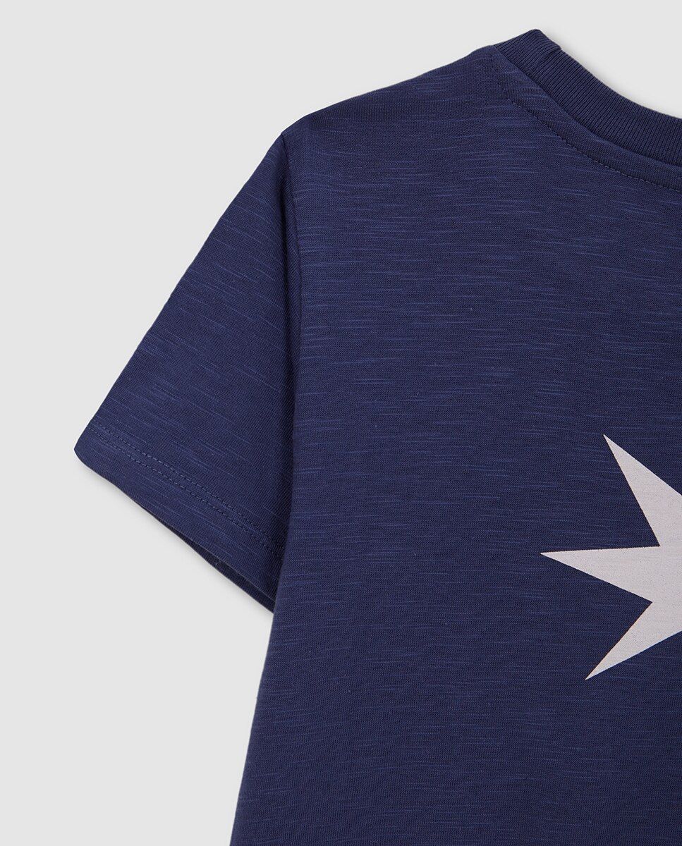 T-shirt com Estampado Estrela Cru - Azul Gocco Azul-6