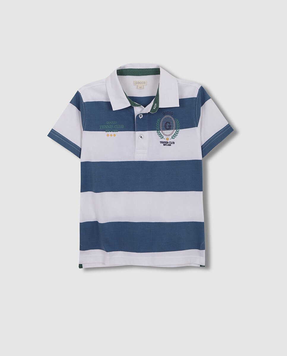 Polo às Riscas com Bordado Tennis Azul-claro-3