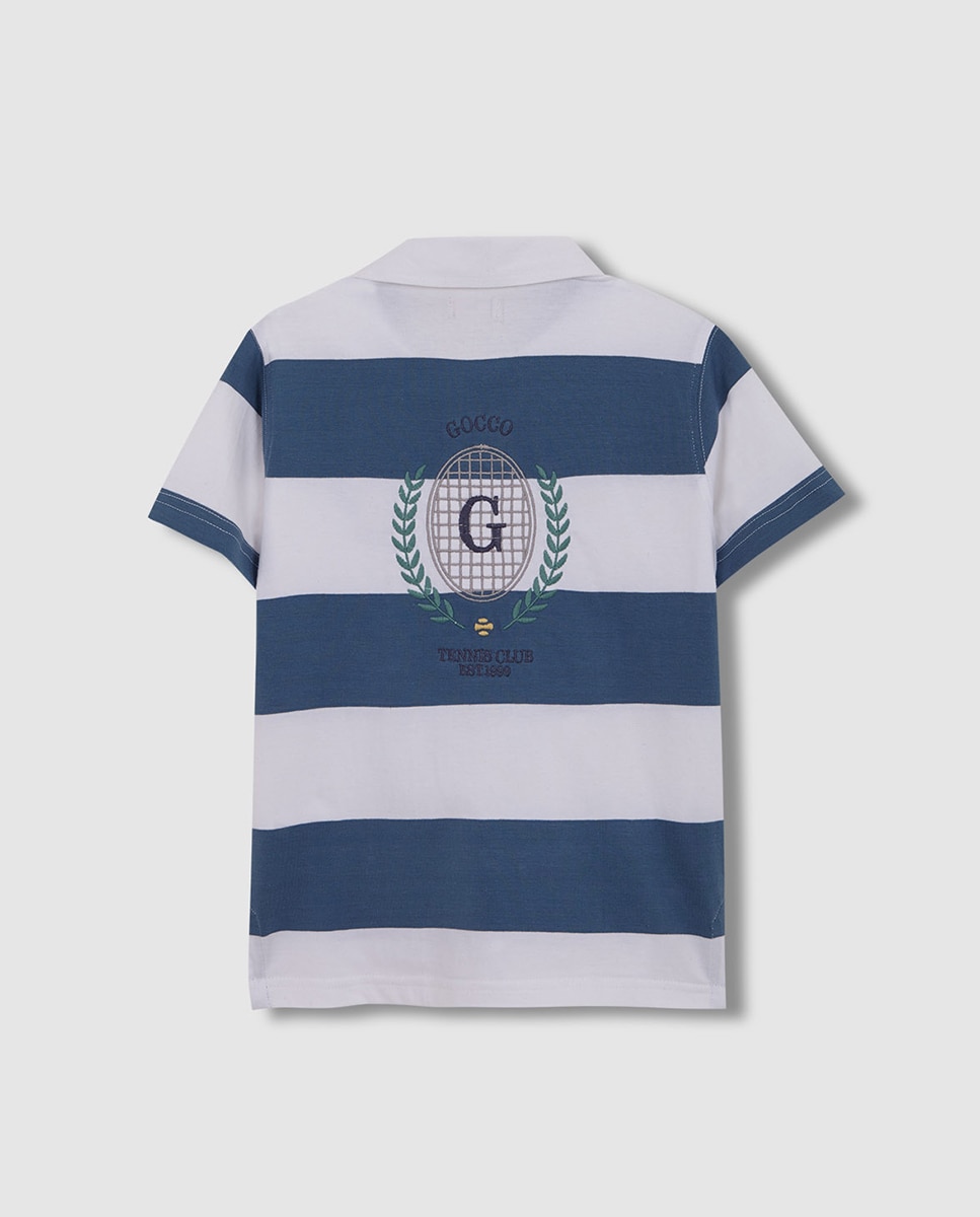 Polo às Riscas com Bordado Tennis Azul-claro-4