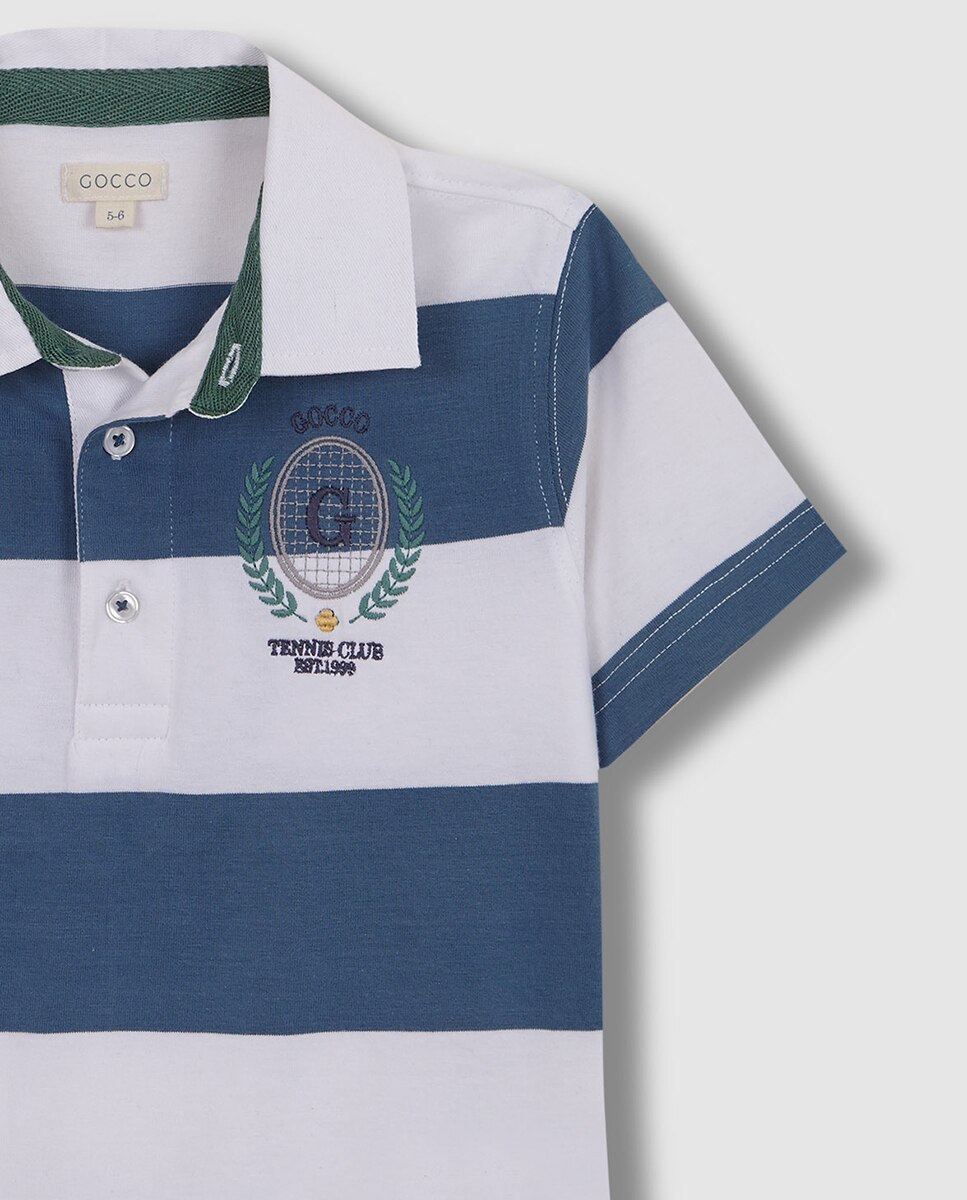 Polo às Riscas com Bordado Tennis Azul-claro-5