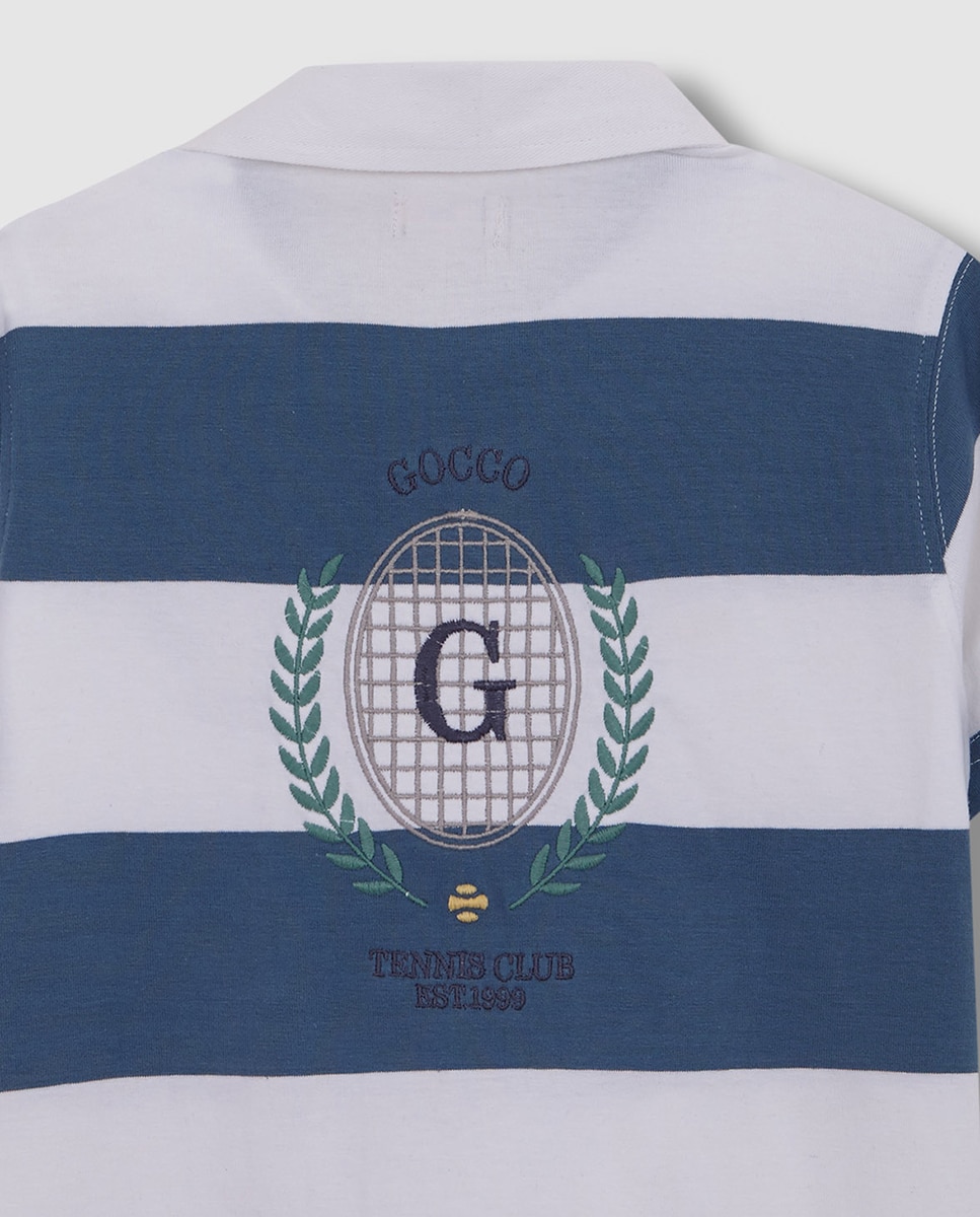 Polo às Riscas com Bordado Tennis Azul-claro-6