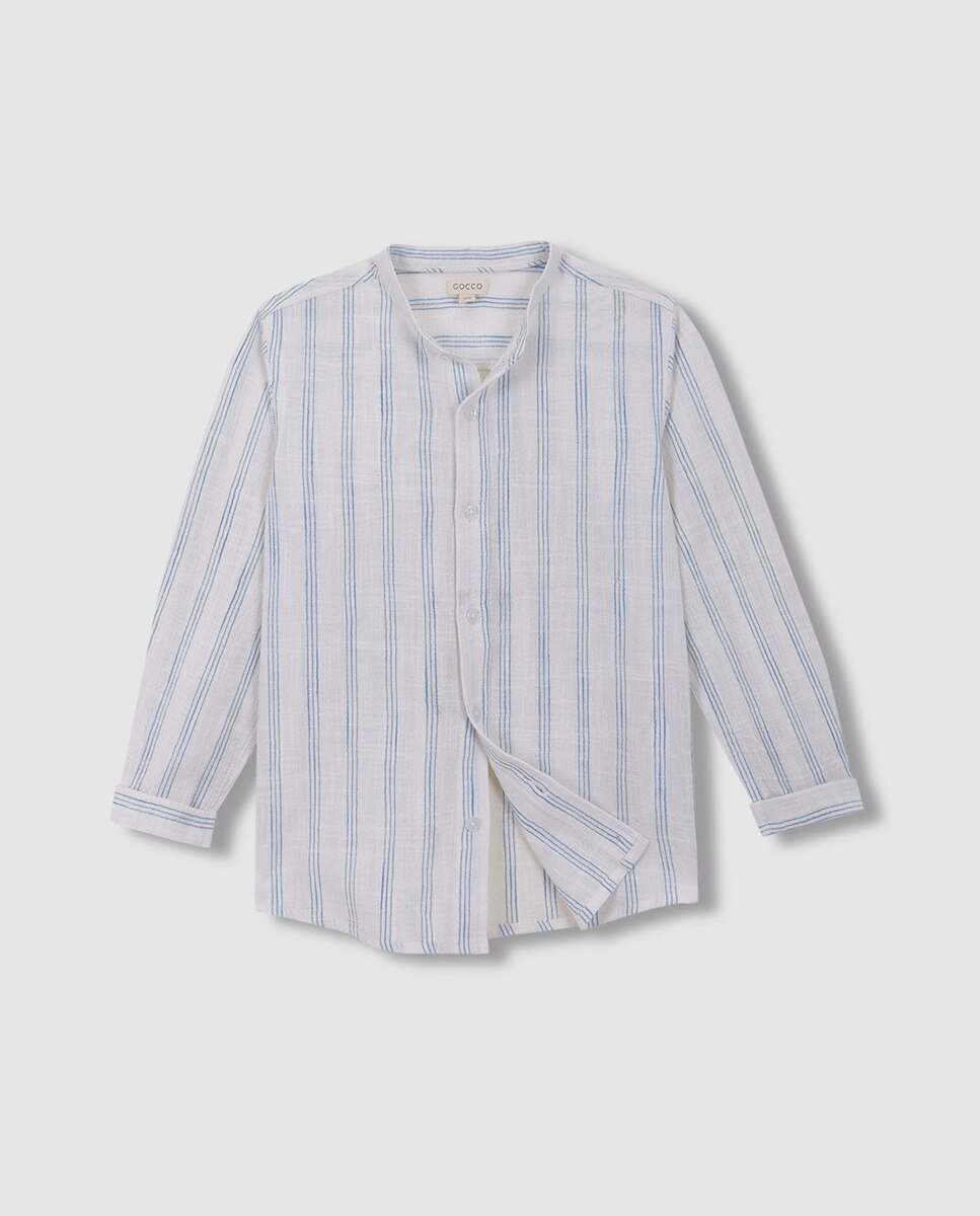 Camisa às Riscas em Tecido Rústico Gocco Azul-3