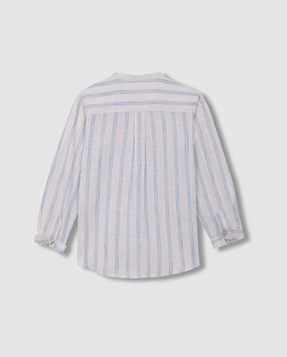 Camisa às Riscas em Tecido Rústico Gocco Azul-4