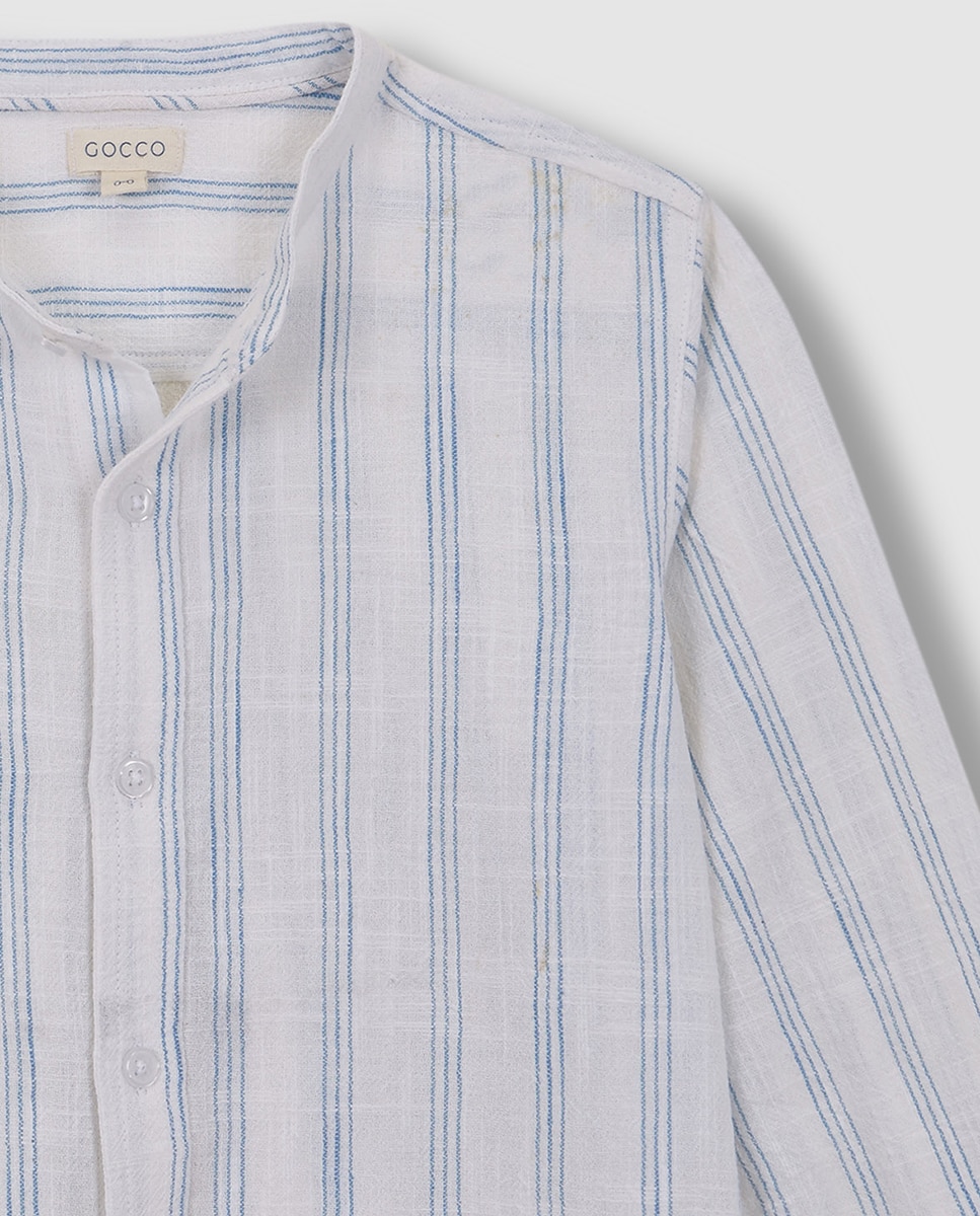 Camisa às Riscas em Tecido Rústico Gocco Azul-5