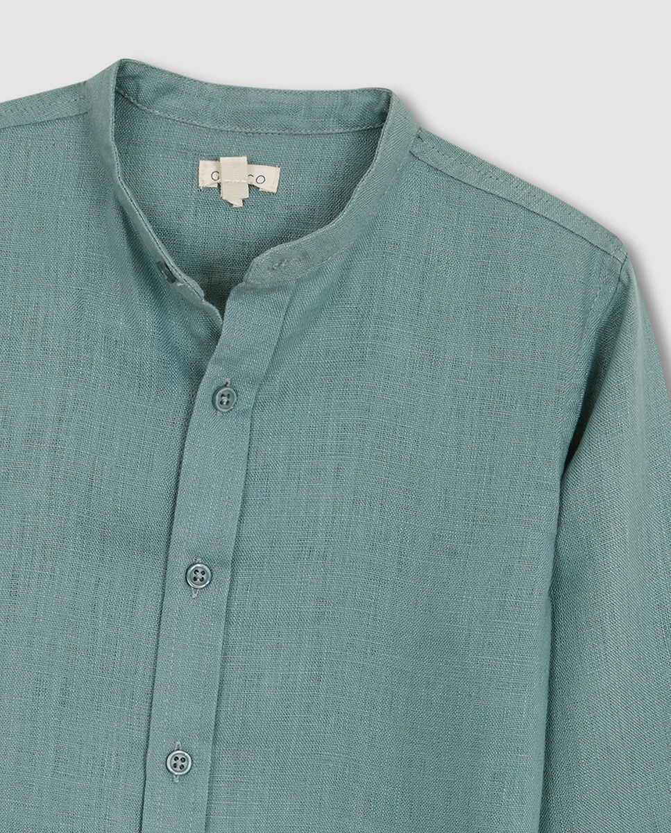 Camisa com gola à padre Gocco Verde-5
